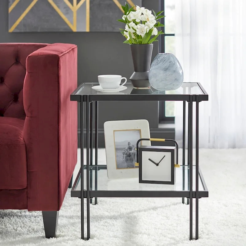 Table d'appoint en métal et verre