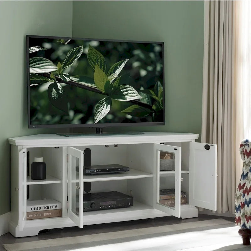 Meuble TV d'angle avec espace de rangement fermé