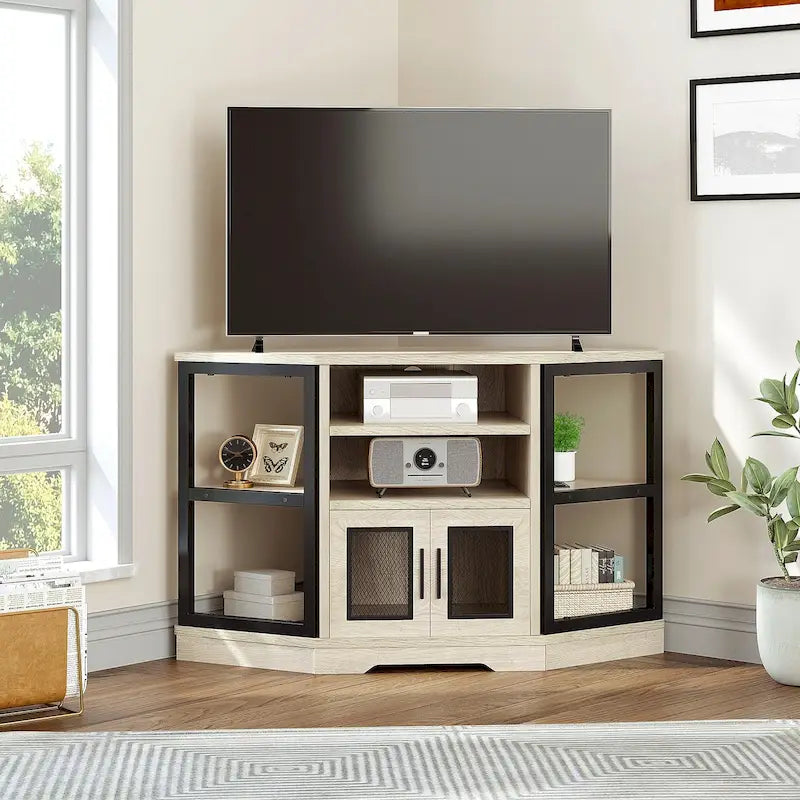 Meuble TV d'angle de style campagnard, centre de divertissement, console de contrôle multimédia