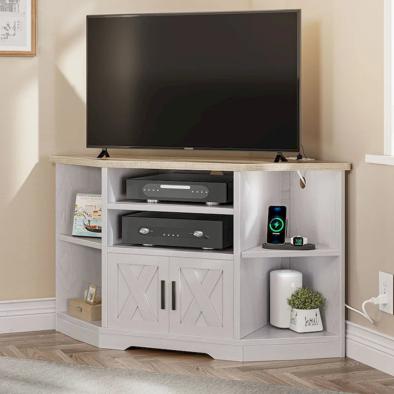 Meuble TV d'angle de style campagnard, centre de divertissement, console de contrôle multimédia