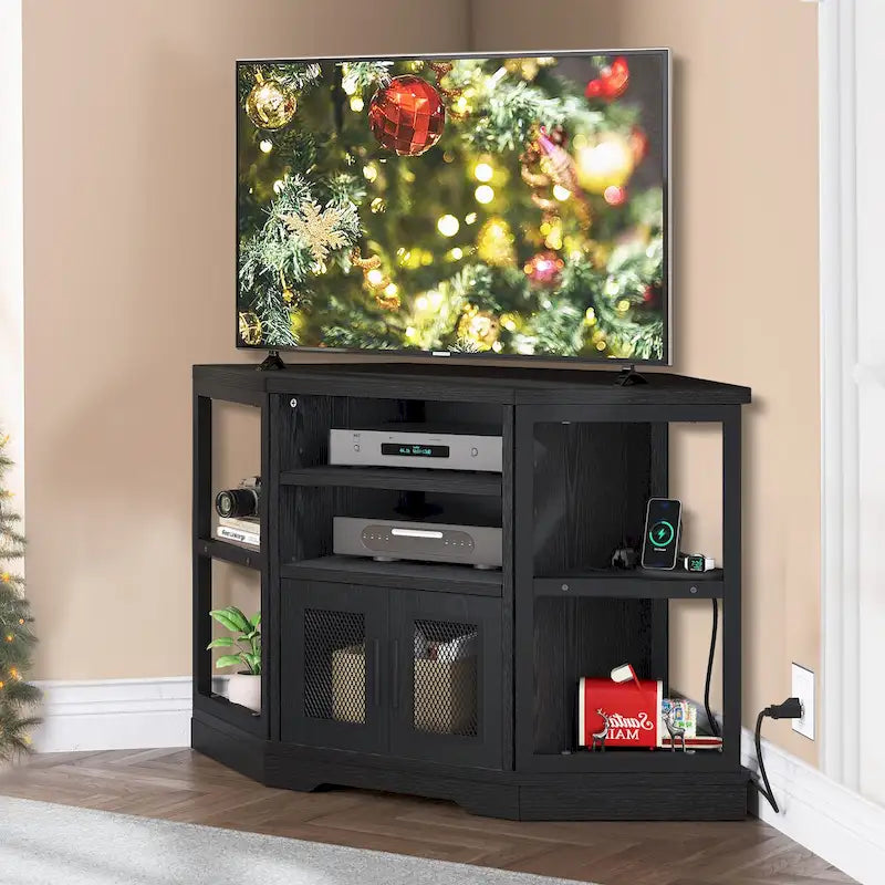 Meuble TV d'angle de style campagnard, centre de divertissement, console de contrôle multimédia