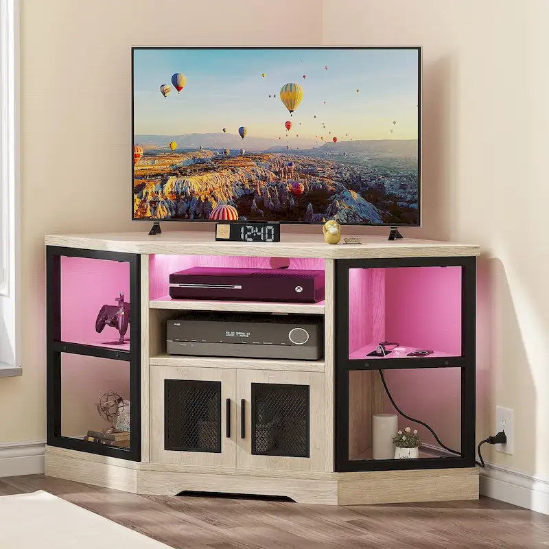 Meuble TV d'angle de style campagnard, centre de divertissement, console de contrôle multimédia