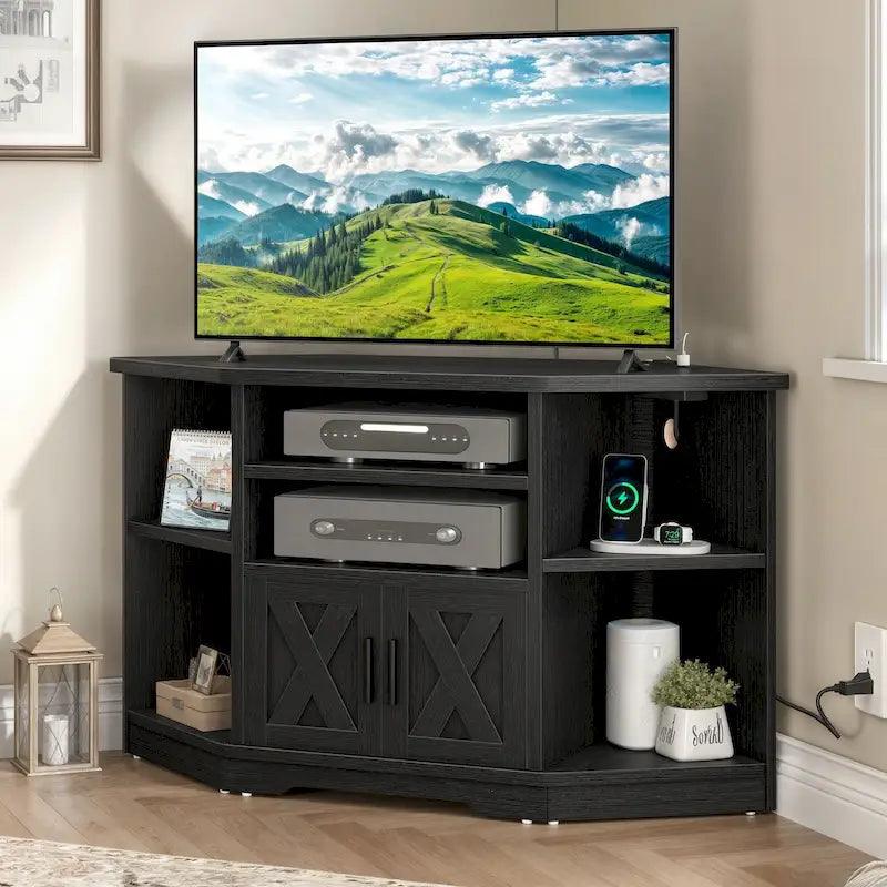 Meuble TV d'angle de style campagnard, centre de divertissement, console de contrôle multimédia