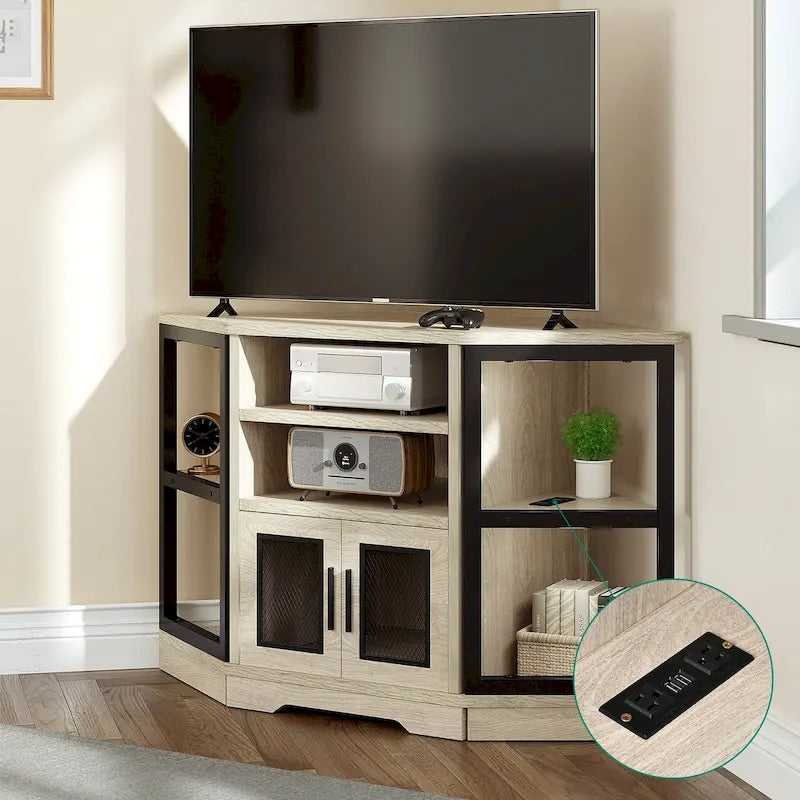 Meuble TV d'angle de style campagnard, centre de divertissement, console de contrôle multimédia