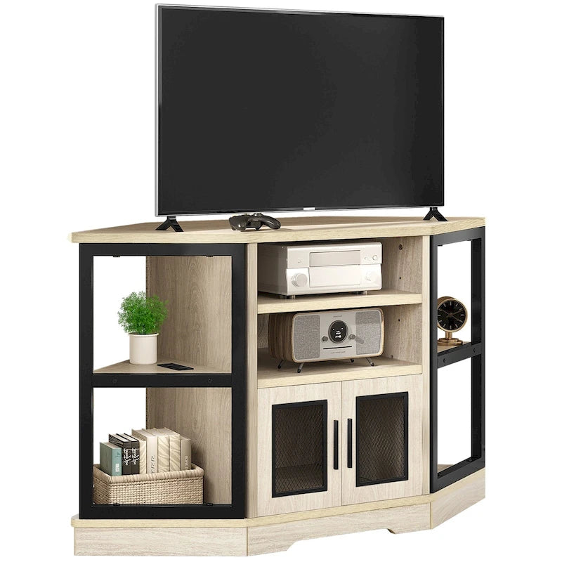 Meuble TV d'angle de style campagnard, centre de divertissement, console de contrôle multimédia