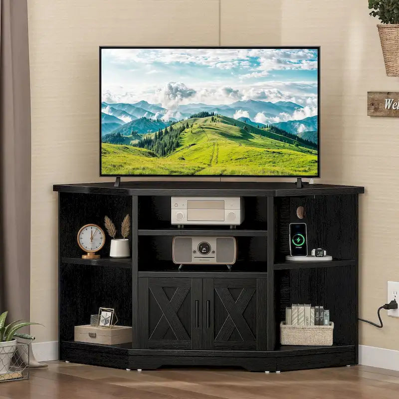 Meuble TV d'angle de style campagnard, centre de divertissement, console de contrôle multimédia