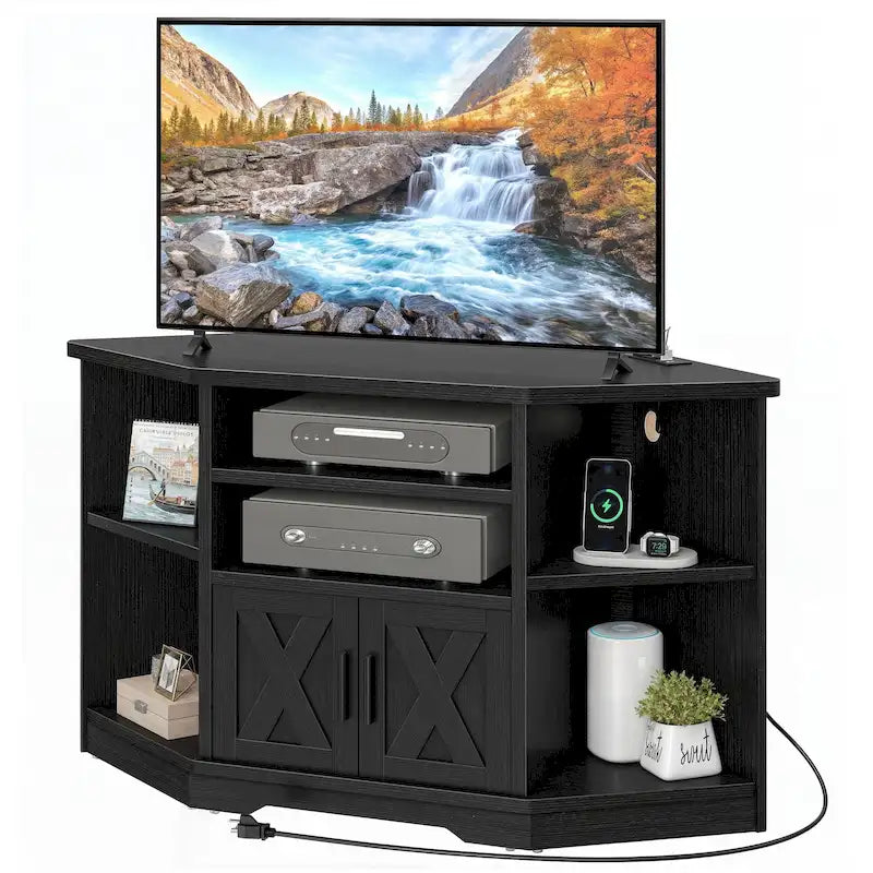 Meuble TV d'angle de style campagnard, centre de divertissement, console de contrôle multimédia