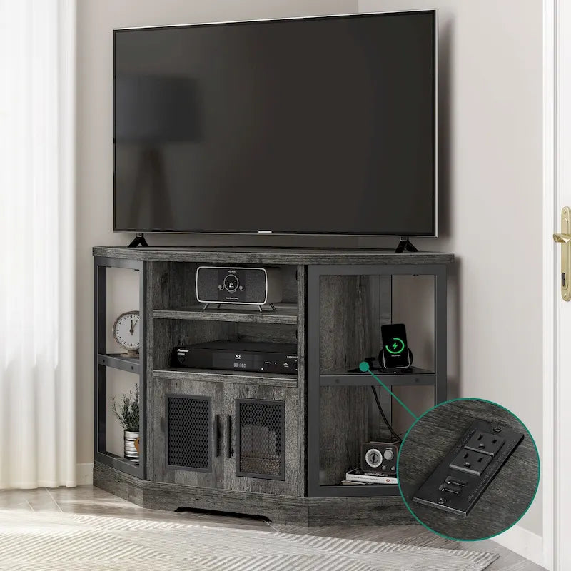 Meuble TV d'angle de style campagnard, centre de divertissement, console de contrôle multimédia