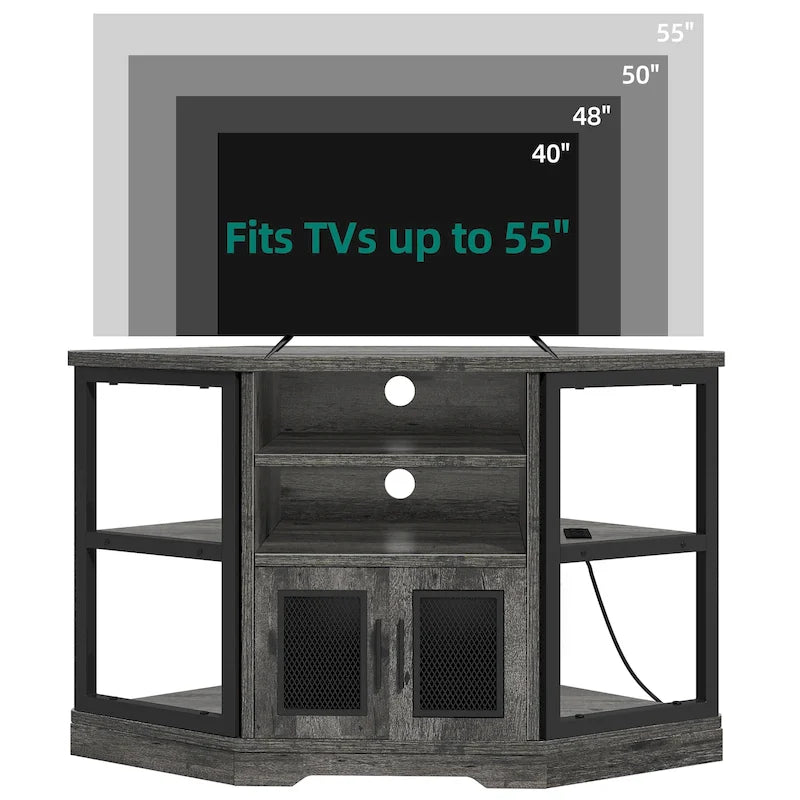 Meuble TV d'angle de style campagnard, centre de divertissement, console de contrôle multimédia