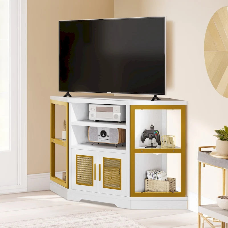 Meuble TV d'angle de style campagnard, centre de divertissement, console de contrôle multimédia