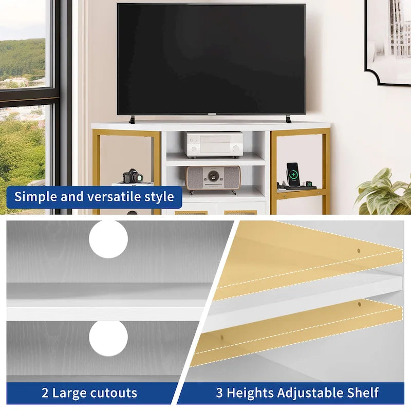 Meuble TV d'angle de style campagnard, centre de divertissement, console de contrôle multimédia
