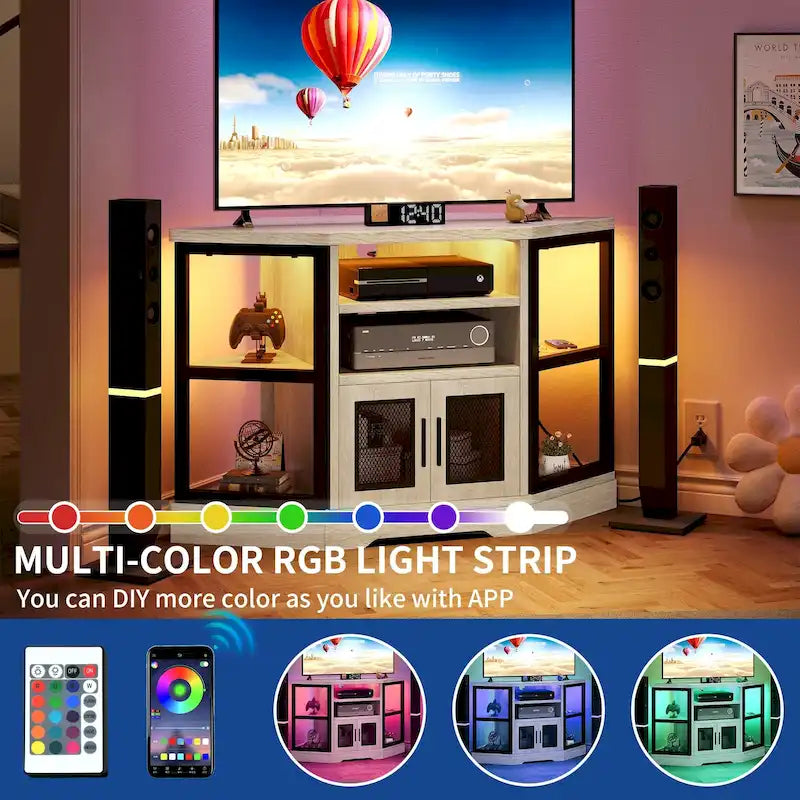 Meuble TV d'angle de style campagnard, centre de divertissement, console de contrôle multimédia