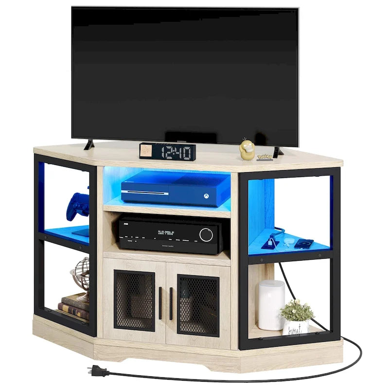Meuble TV d'angle de style campagnard, centre de divertissement, console de contrôle multimédia