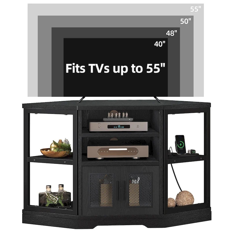 Meuble TV d'angle de style campagnard, centre de divertissement, console de contrôle multimédia