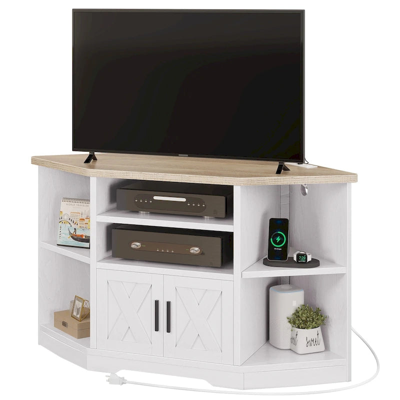 Meuble TV d'angle de style campagnard, centre de divertissement, console de contrôle multimédia