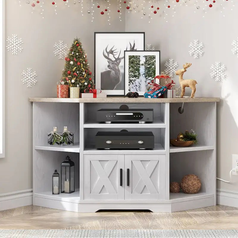Meuble TV d'angle de style campagnard, centre de divertissement, console de contrôle multimédia