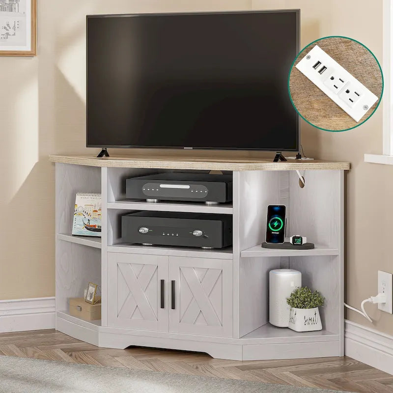 Meuble TV d'angle de style campagnard, centre de divertissement, console de contrôle multimédia