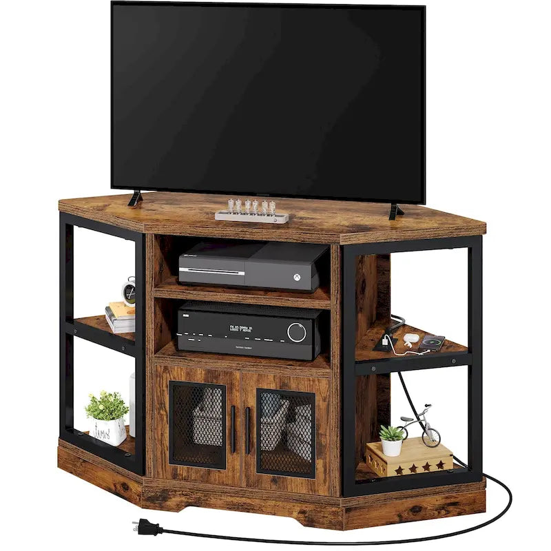 Meuble TV d'angle de style campagnard, centre de divertissement, console de contrôle multimédia