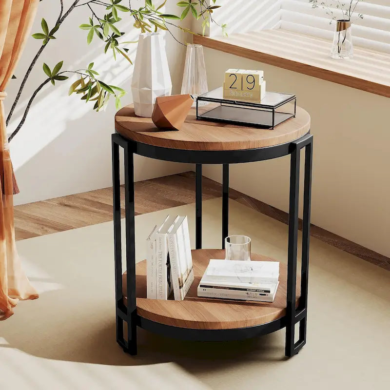 Tables d'appoint pour salon,Table d'appoint ronde,Table d'appoint ronde avec cadre en métal