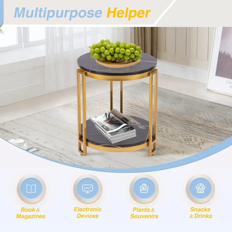 Tables d'appoint pour salon,Table d'appoint ronde,Table d'appoint ronde avec cadre en métal