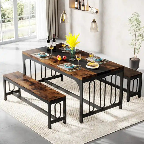 Table de salle à manger de cuisine de 55 pouces avec deux bancs