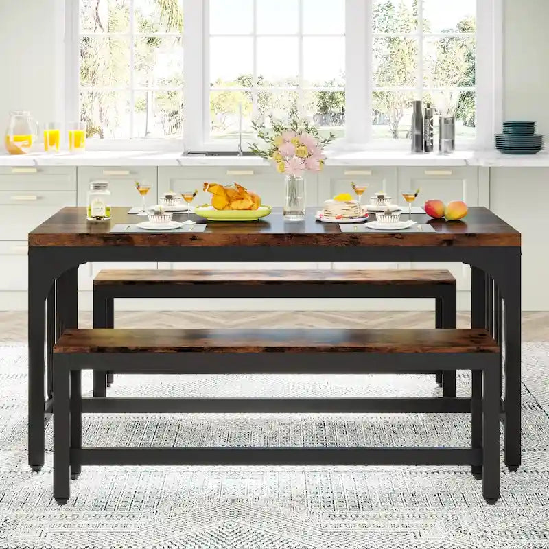 Table de salle à manger de cuisine de 55 pouces avec deux bancs