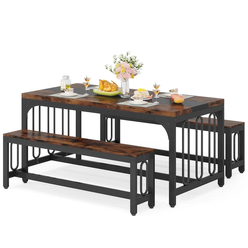 Table de salle à manger de cuisine de 55 pouces avec deux bancs