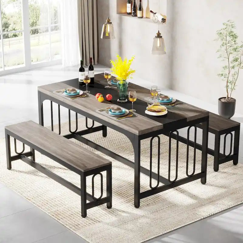 Table de salle à manger de cuisine de 55 pouces avec deux bancs