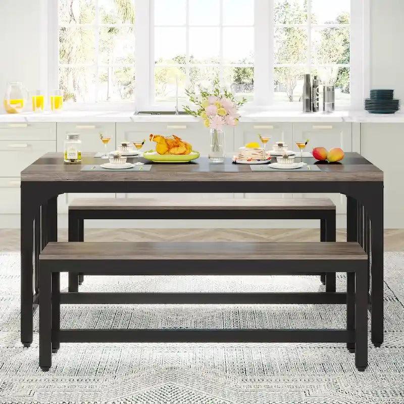 Table de salle à manger de cuisine de 55 pouces avec deux bancs