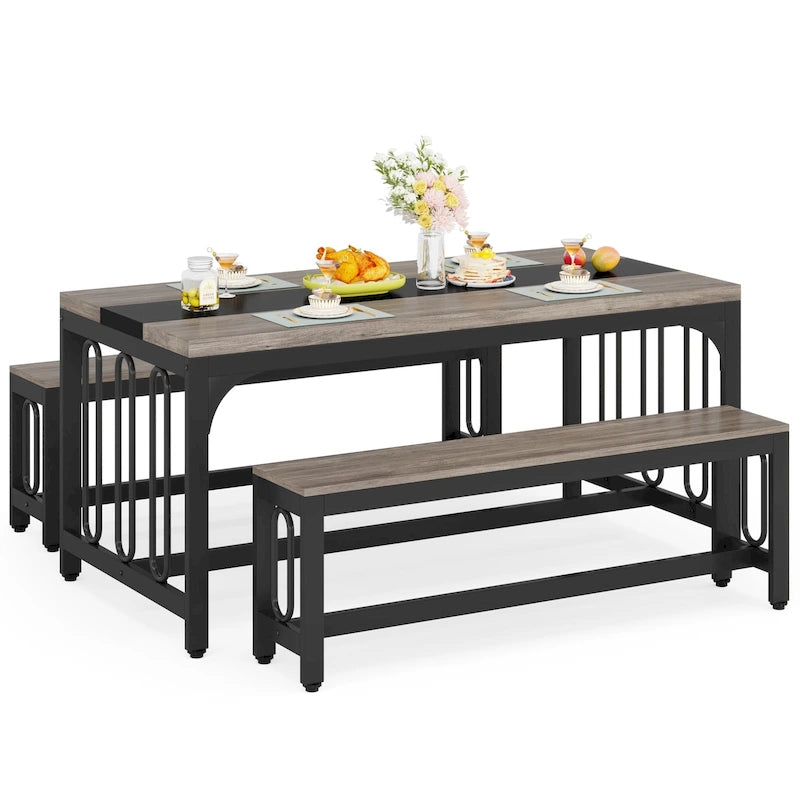 Table de salle à manger de cuisine de 55 pouces avec deux bancs
