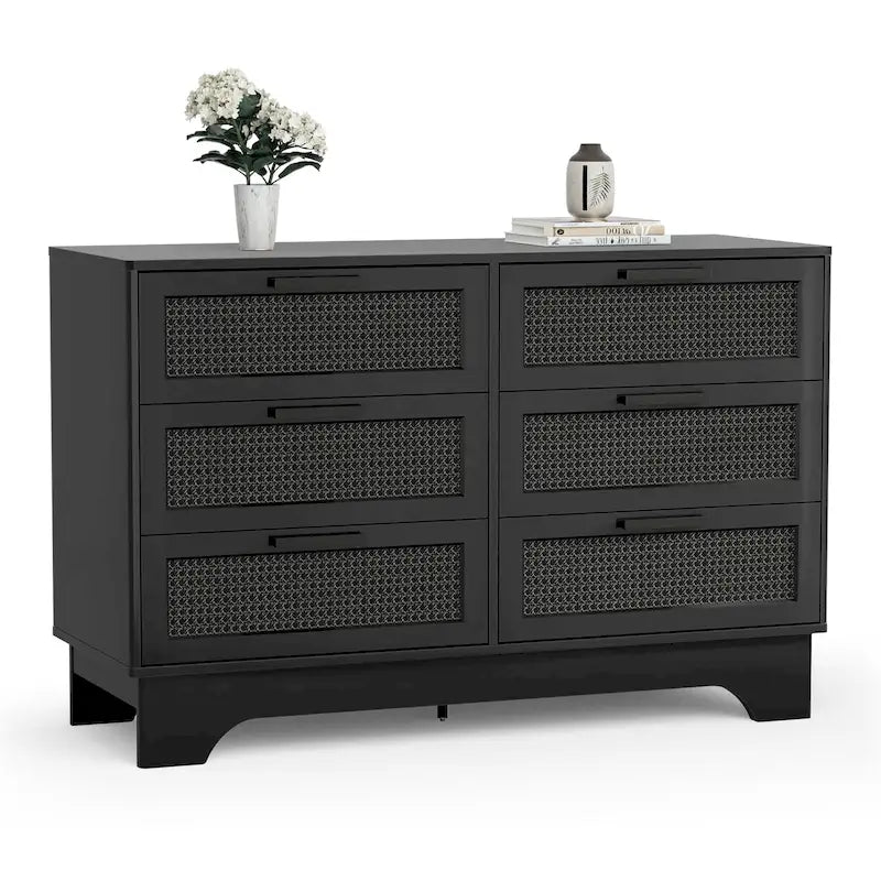 Coiffeuse double moderne noire à six tiroirs