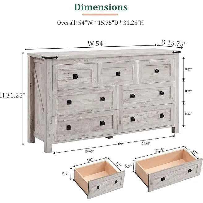 Commode de rangement à sept tiroirs de style campagnard