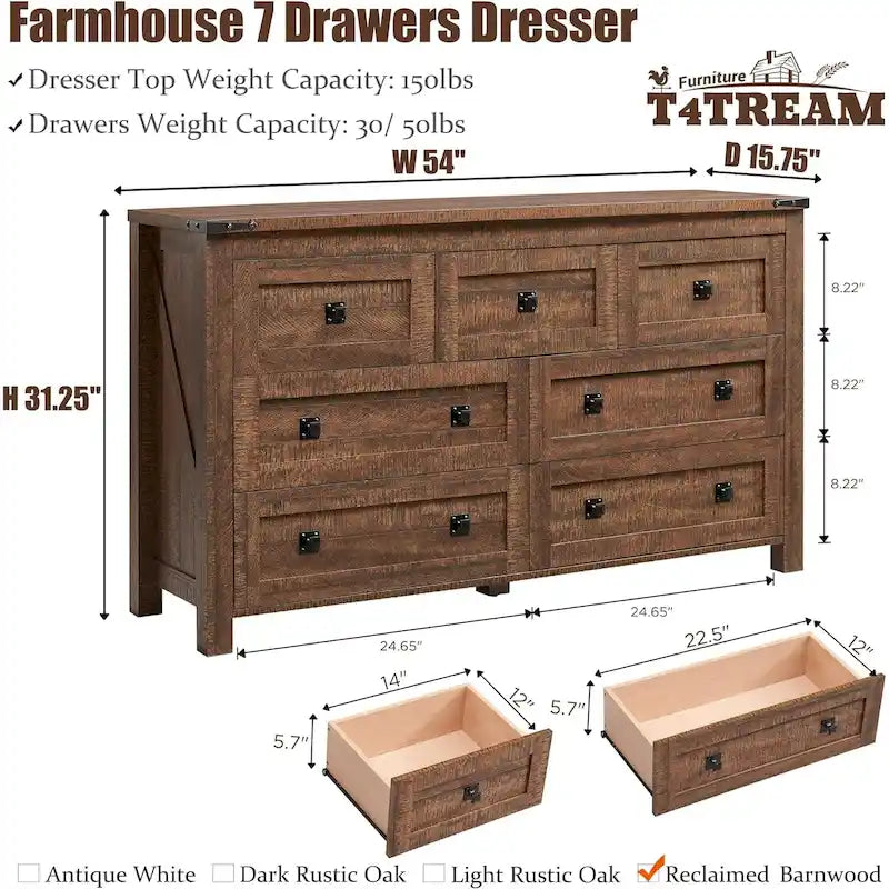 Commode de rangement à sept tiroirs de style campagnard