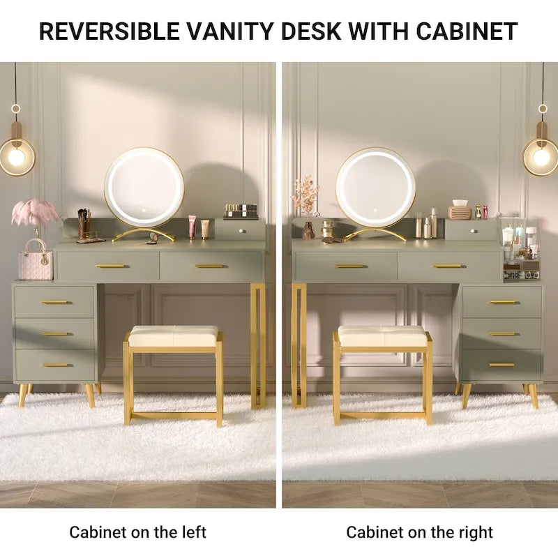 Une coiffeuse moderne avec un tabouret et un miroir LED