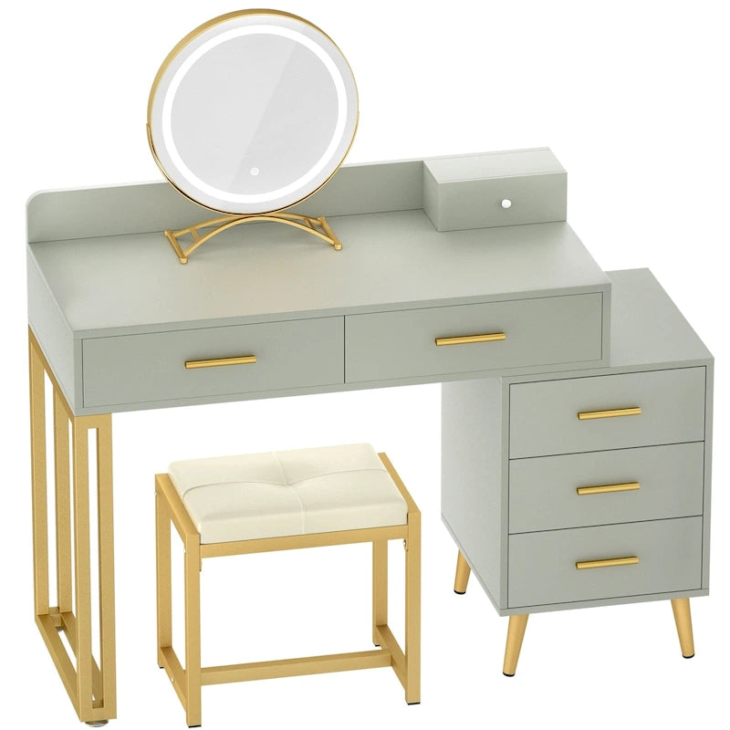 Une coiffeuse moderne avec un tabouret et un miroir LED