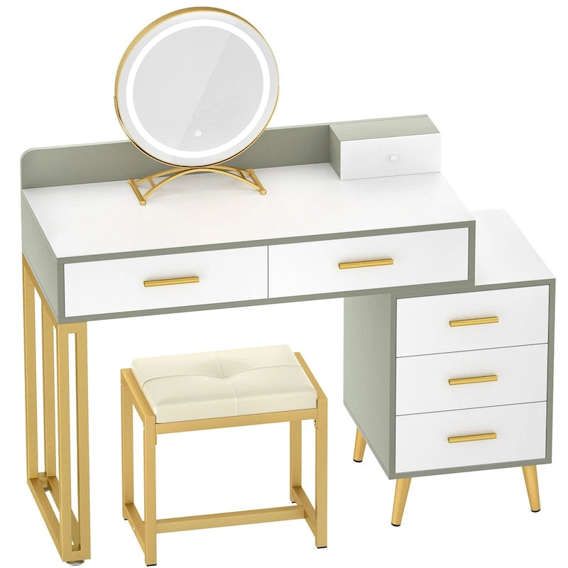 Une coiffeuse moderne avec un tabouret et un miroir LED