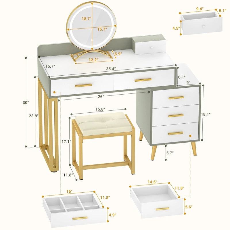 Une coiffeuse moderne avec un tabouret et un miroir LED