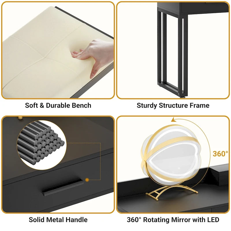 Une coiffeuse moderne avec un tabouret et un miroir LED