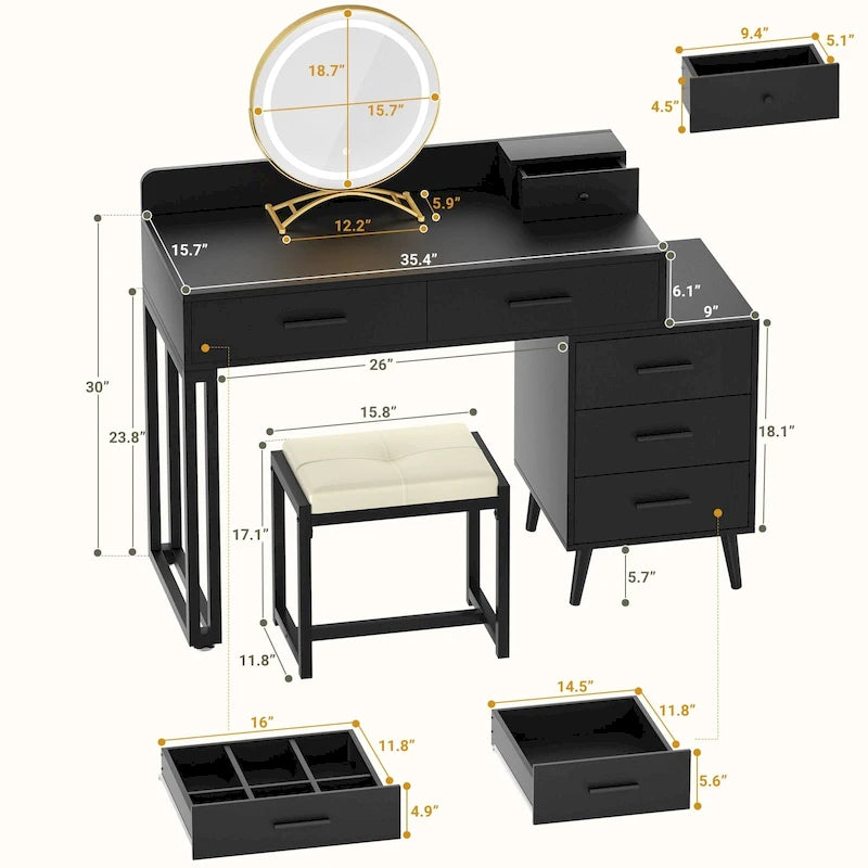 Une coiffeuse moderne avec un tabouret et un miroir LED
