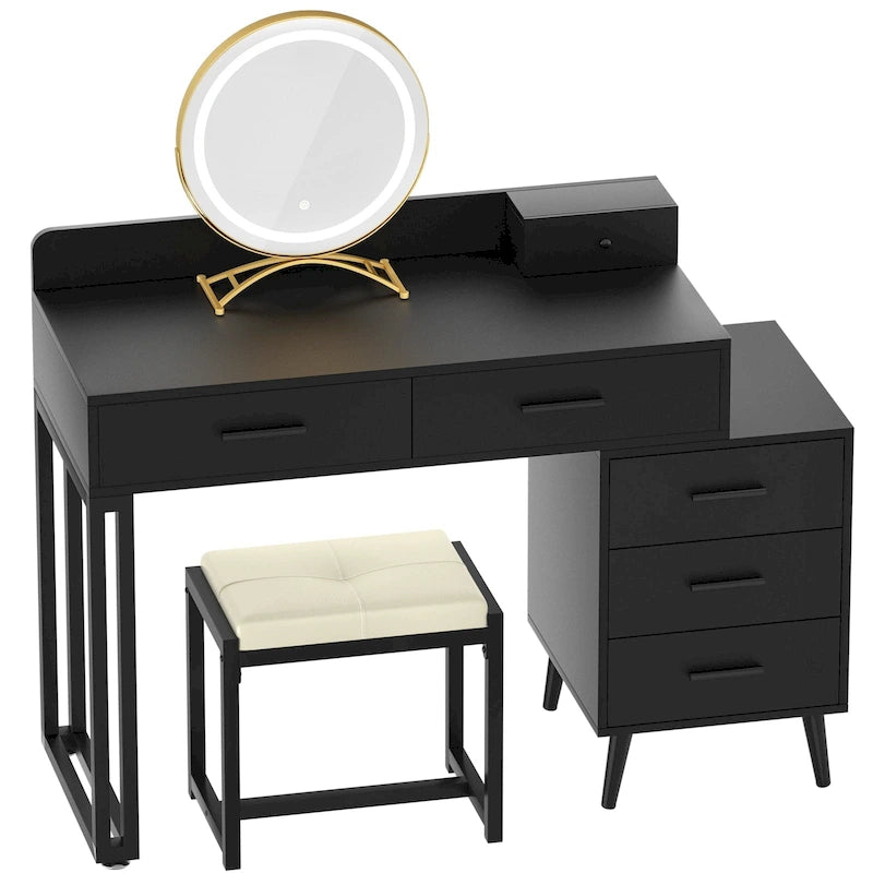 Une coiffeuse moderne avec un tabouret et un miroir LED