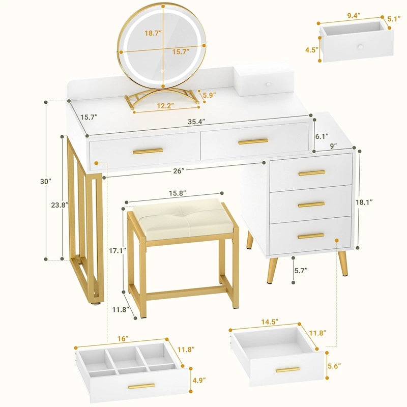 Une coiffeuse moderne avec un tabouret et un miroir LED