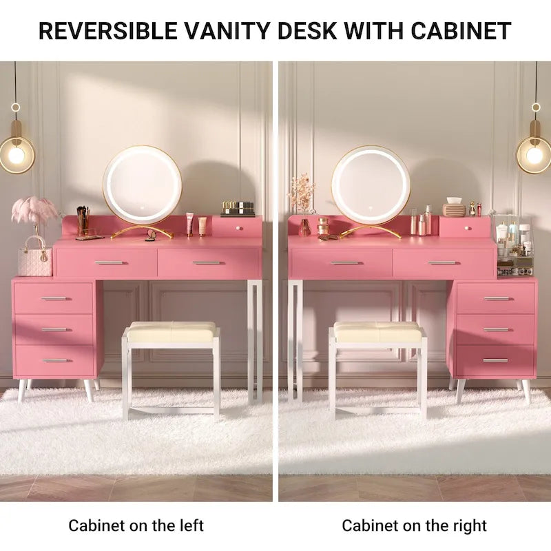 Une coiffeuse moderne avec un tabouret et un miroir LED