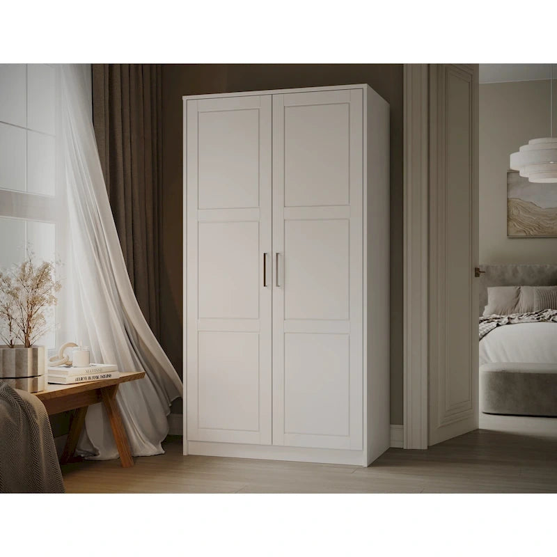 Armoire urbaine à double porte en bois massif, avec portes en bois massif et portes miroir.