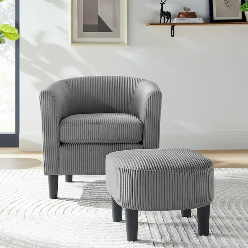 Fauteuil individuel en velours côtelé avec repose-pieds ottoman