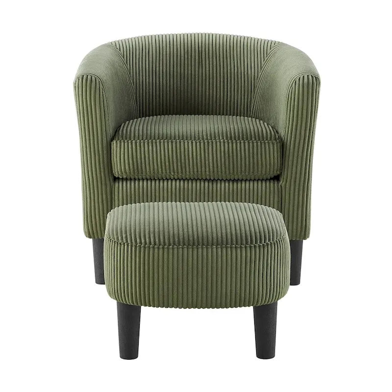 Fauteuil individuel en velours côtelé avec repose-pieds ottoman
