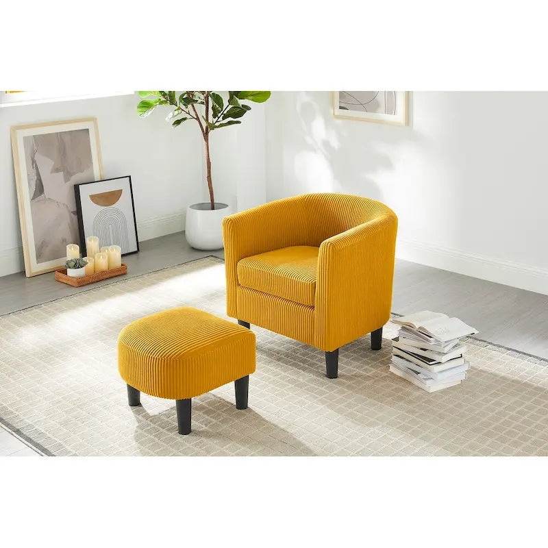 Fauteuil individuel en velours côtelé avec repose-pieds ottoman