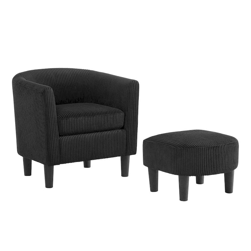Fauteuil individuel en velours côtelé avec repose-pieds ottoman