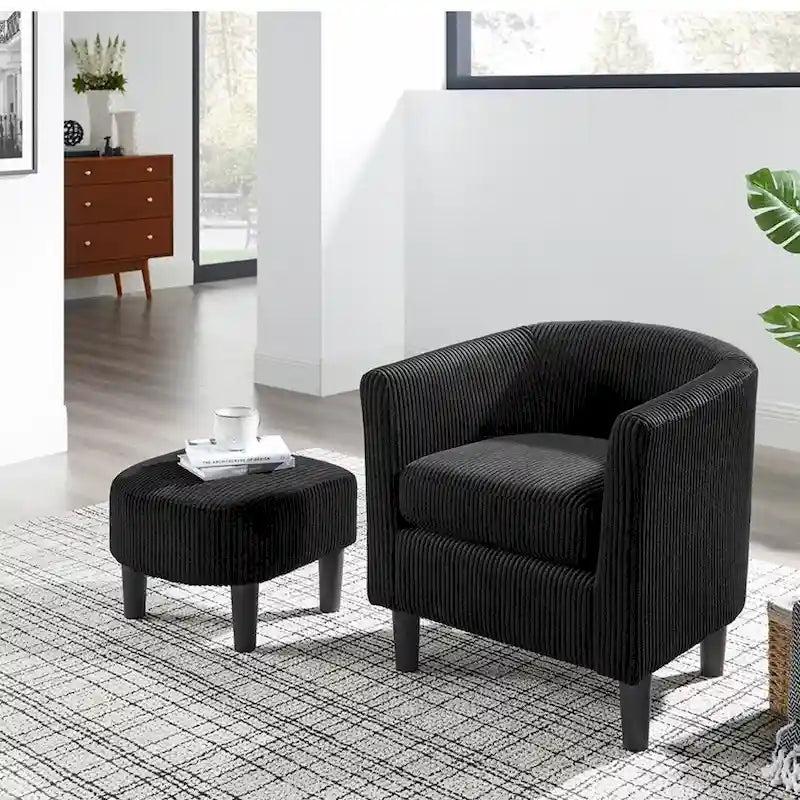 Fauteuil individuel en velours côtelé avec repose-pieds ottoman