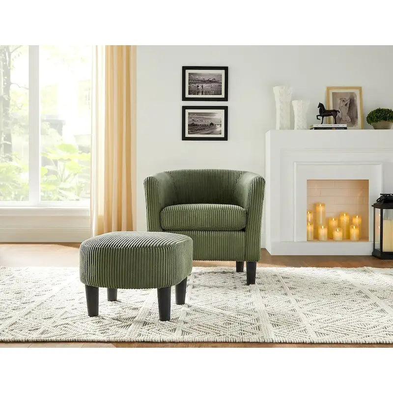 Fauteuil individuel en velours côtelé avec repose-pieds ottoman