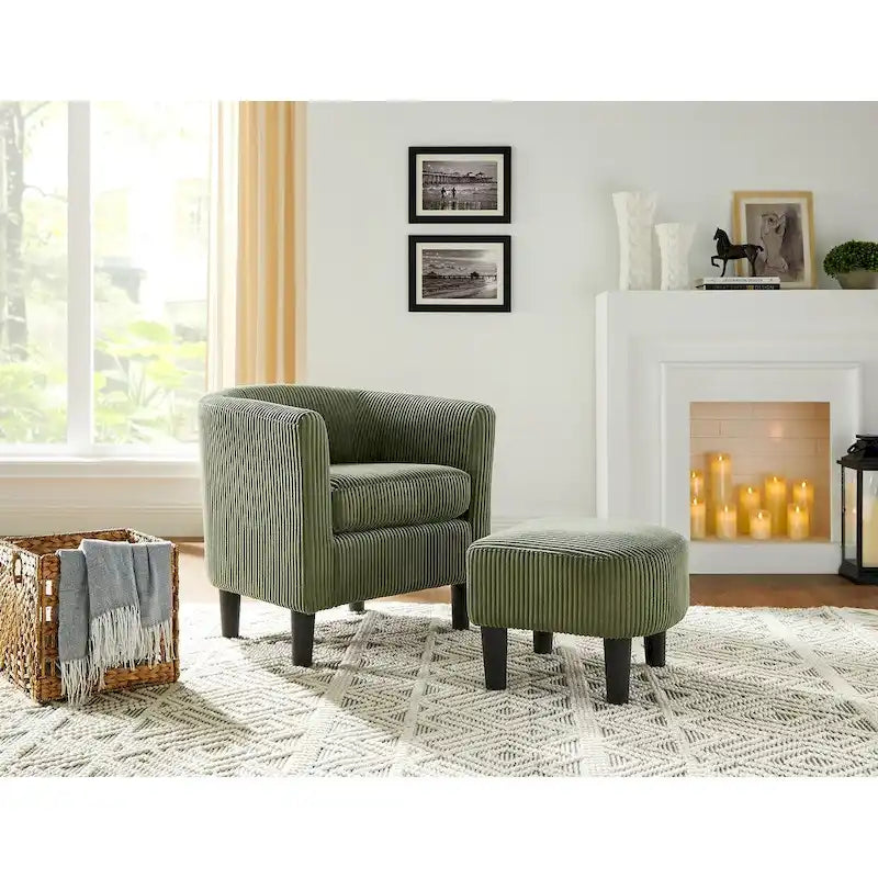 Fauteuil individuel en velours côtelé avec repose-pieds ottoman